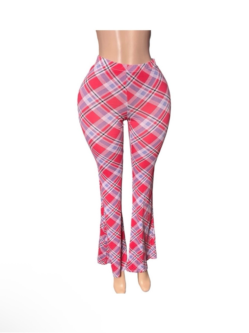 Plaid print flared pants
